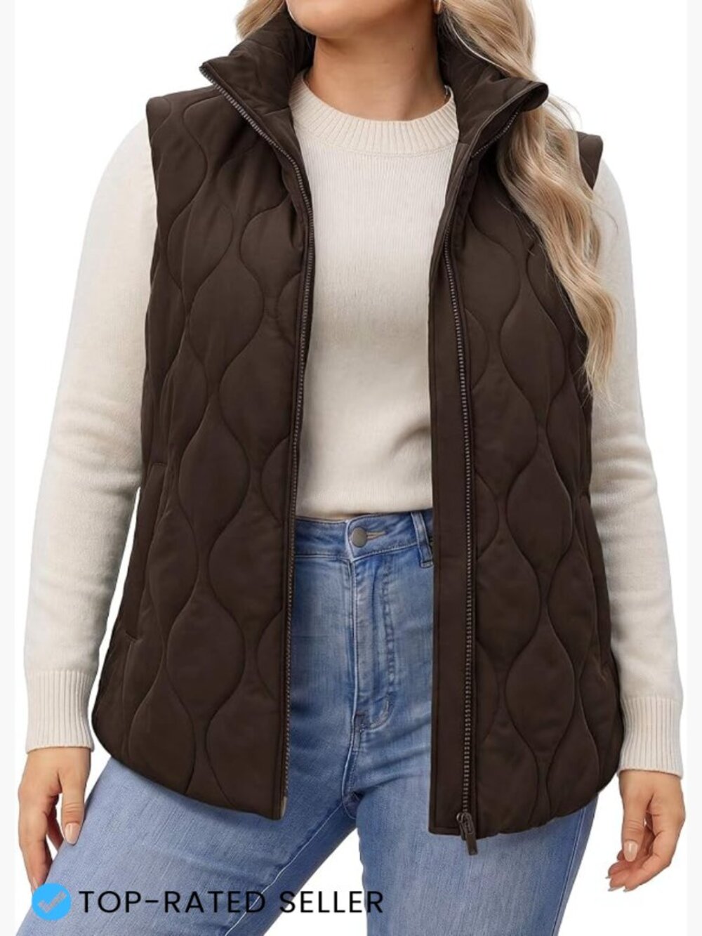 Plus Size Quilted Puffer Vest Sleeveless Zip Up Jacket Lightweight Casual